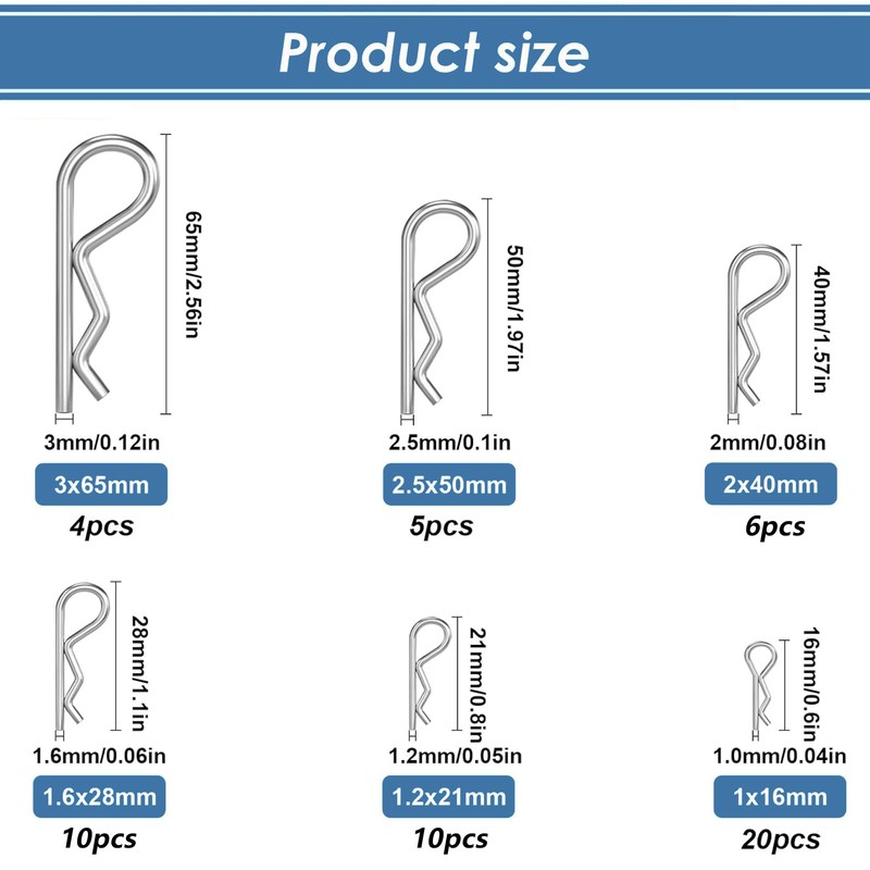 Sandphyrre Cotter Pins Assortment Kit, 304 Stainless Steel 12 Sizes