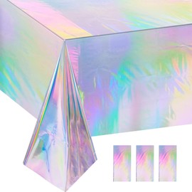 Ieron 4 Packs Iridescent Plastic Tablecloths, Laser Shiny Waterproof Rectangle Party Table Decorations Foil Clothes Reusable Covers for Birthday Bridal Weddings Christmas 54"x108"