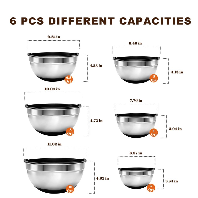 Inmorven Mixing Bowls With Lids Set, Airtight Lids, 6 piece