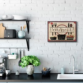 Stupell Industries Bon Appetit Phrase Vintage Kitchen Cooking Charm, Design by Dan DiPaolo Black Framed Wall Art, 16x20, Tan