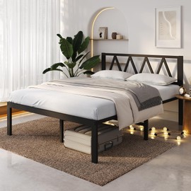 Novilla 18 Inch King Size Bed Frame with Headboard, Metal Platform Bed Frame, King Bed Frame No Box Spring Needed, Easy Assembly, Strong Wood Slats Support, Black