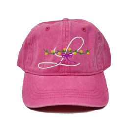 Initial cap (pink), Initial L cap hat, initial L with flowers embroidered cap, Mother's day gift, Initial with garden flowers embroidered cap, floral cap, Alphabet cap hat