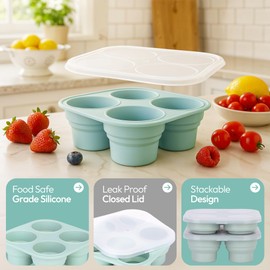 UR Happy Place Silicone Freezer Tray with Lid - Stackable 2 oz Large Ice Cube Molds for Homemade Purees, Egg Bites, Broth Food Storage - Dishwasher Safe - 2 Pack (MOODY BLUE)