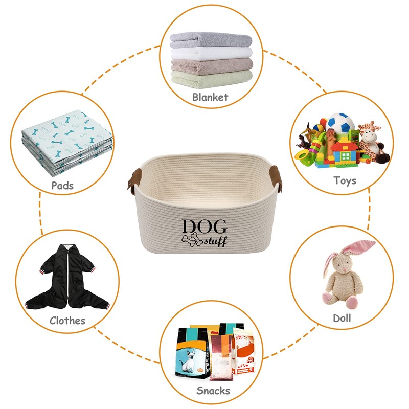 Geyecete Square Dog toy basket storage Cotton Rope Storage Basket