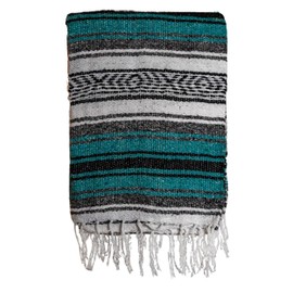 BAJA STYLES Cancun Falsa Blanket, Mexican Blankets and Throws, Repurposed Materials Heavy Mexican Blanket for Multiple Uses, 73 x 48 Inches, Teal