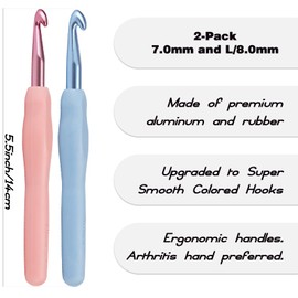 YOJOB 2Pack Size 7.0mm, L / 8.0mm Crochet Hooks, Super Smooth & Ergonomic for Beginner and Advanced (7.0mm, 8.0mm)