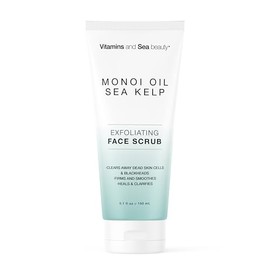 Exfoliante facial con aceite monoi y algas marinas, exfoliante facial aclarante y reafirmante con piedra pómez natural, vegano, sin parabenos, 5.1 onz