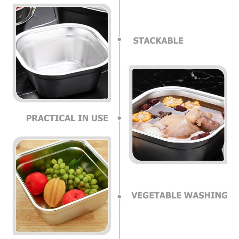 ULTECHNOVO Stainless Steel Washing Basin Square Mixing Bowl for Fruit