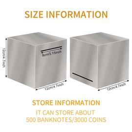Piggy Bank for Adults, Stainless Steel Savings Bank for Adults, Piggy Bank Must Break to Open, Cash Coin Saving Box (4.72inch, Silver)