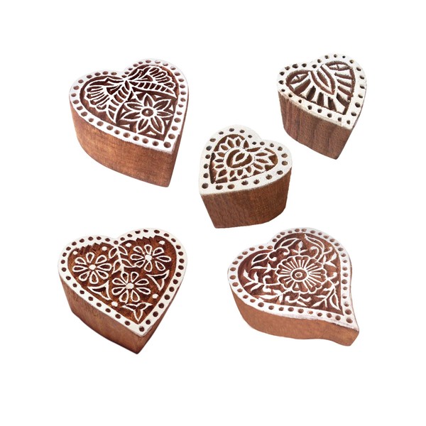 Royal Kraft Jaipuri Pattern Heart and Flowers Wooden Stamp for