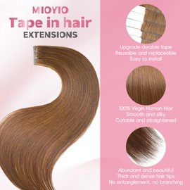MioYio Invisible Tape in Hair Extensions Human hair 100% Remy Human Hair 4#-Medium Brown Natural Hair Extensions 18inch 20PCS/50G/Pack Invisible Tape in Extensions Straight