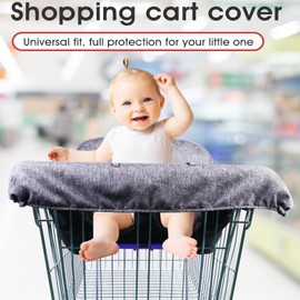 Shopping Cart Cover for Baby, Cotton High Chair Cover, Infant Grocery Cart Cushion Liner with Storage Pouch, Foldable, Machine Washable for Infant, Toddler, Boy or Girl. (Grey)