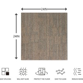 ALTRUISTIC Heavy Duty Commercial Carpet Tiles 24" x 24", 18 Pcs/72 sq ft (FlexLok tabs Included),Non-Slip Soft Square Carpet Floor Tile for Office Bedroom Living Room Kitchen Garage Gym (Khaki)