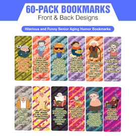 Creanoso Hilarious and Funny Senior Aging Humor Bookmarks (60-Pack) – Great Bulk Set Incentive Page Binders for Seniors – Stocking Stuffers Gifts Rewards Token Ideas for Old People