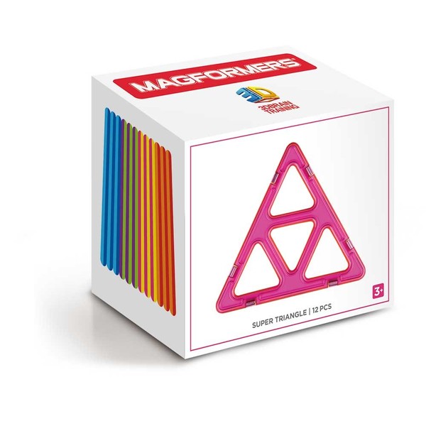 MAGFORMERS Super Triangle 12 Pieces Rainbow Colors, Educational Magnetic Geometric Shapes Tiles Building STEM Toy Set Ages 3+