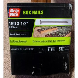 Grip-Rite 5 Lbs Grip Rite Smooth Shank 16D 3-1/2" Box Nails Hot Dipped Galvanized. 16HGBX5