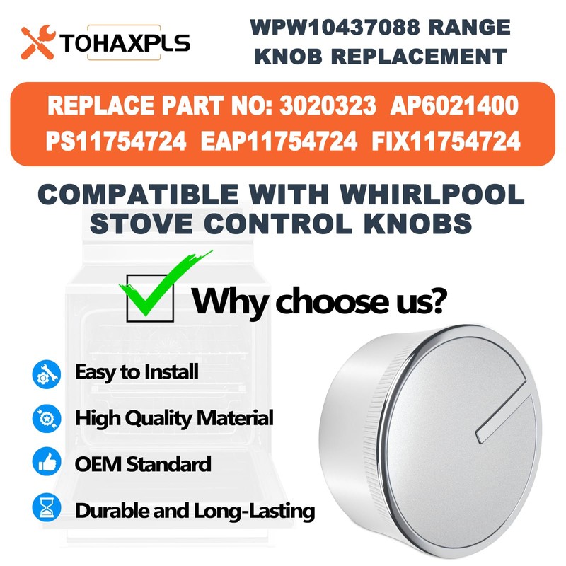 WPW10437088 W10437088 Gas Stove Knobs Replacement for Whirlpool Gas Ranges