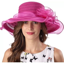 FORBUSITE Women's Kentucky Derby Church Dress Hat for Women Bridal Tea Party Wedding - Rose