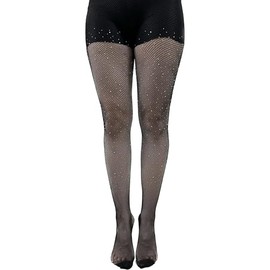 Women's Fishnets Sparkly Tights Rhinestone Stockings Sexy Pantyhose (US, Alpha, One Size, Regular, Regular, Black fishing net with rhinestones)