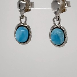 Amber America Dangle Blue and Oval LARIMAR Earrings Natural Rhodium 925 STERLING SILVER #104e