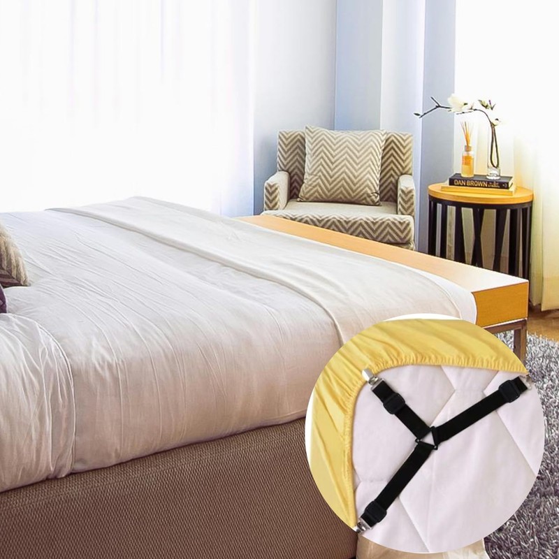 Bojueshaw 4pcs Bed Sheet Clips,Adjustable Bed Sheet Holder Strap,3 Way