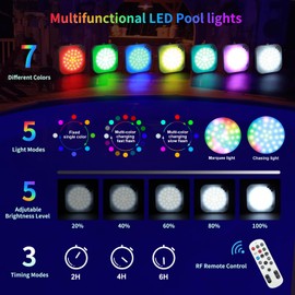 Ciavca Rechargeable Submersible Pool Lights with Remote,Waterproof Floating Pool Lights for Above Ground Pool with Suction Cup, Color Changing Underwater Magnetic Pool Lights Inground Battery Operated