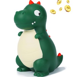 Piggy Bank, Dinosaur Piggy Bank, Piggy Banks For Kids, Cartoon Green Dinosaur Children'S Piggy Bank, Fall Proof, Unique, Children'S Lovely Toysbirthday Gifts (Dark green)