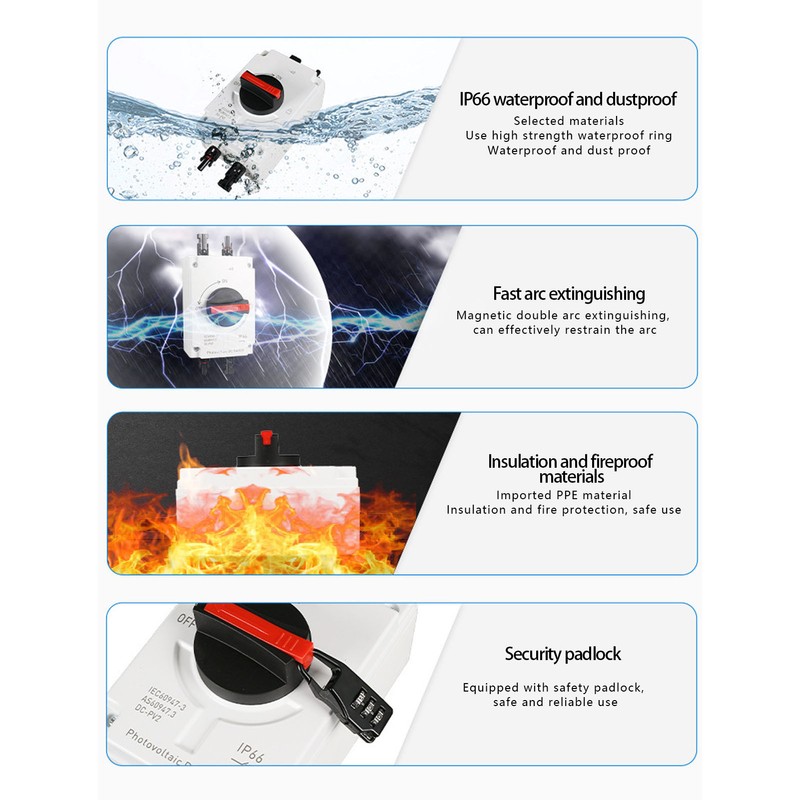 PV Solar Disconnect Switch 32A 4P IP66 Waterproof Photovoltaic Isolator