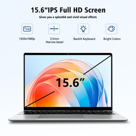 VGKE Laptop Computer, 15.6" Full HD 1920 * 1080p Windows 11 Laptop, Intel Celeron Quad-Core J4125 Processor, 12GB DDR4 RAM 256GB SSD, Webcam, Fingerprint Reader, Backlit Keyboard, Silver