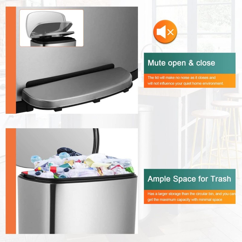 FDW 13 Gallon/50 Liter Trash Can with Lid Step, Fingerprint-Pr