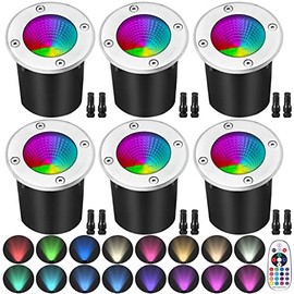 ELEGLO Landscape Inground Lighting,10W RGB Low Voltage Landscape Lights Color Changing LED Landscape Well Lights, RGB LED Wall Washer Light for Christmas Decorative for Garden Patio Party(6Pack)