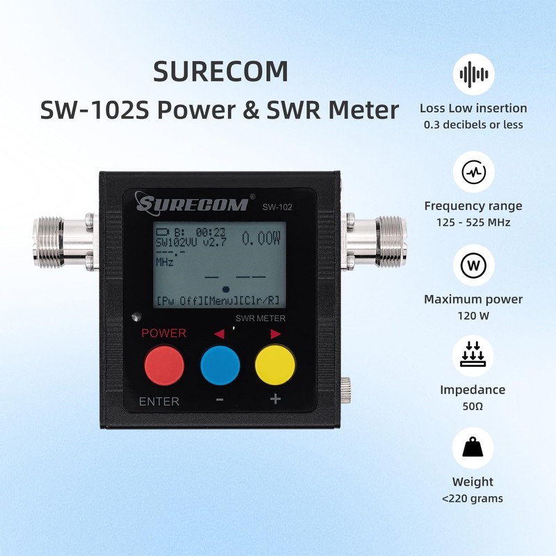 Mcbazel Surecom SW-102S SO239 Connector Digital VHF UHF 125-525Mhz Power