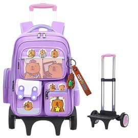 Tarvione Capybara Backpack with Wheels Large Capacity Kawaii Wheeled Kapibara Bag with Multiple Compartments Cute Luggage Roller Backpack for Travel or Daily Use(Purple)