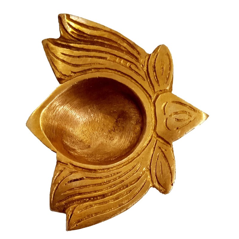 Purpledip Brass Diya Deepak Lotus: Small Oil Lamp for Home