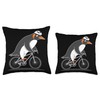 Penguin Riding Bicycle With Helmet Throw Pillow