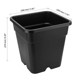 MOUYAT 5 Pack 5 Gallon Large Square Nursery Pots with Saucers, 12 x 12 Inch Black Plastic Plant Nursery Pots Garden Planter for Planting Flowers