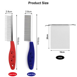 Fellkamm Katze,Entwirrkamm Hund,Hundekamm,Combi Kamm für Hund, Bürste Gegen Flöhe Unterwolle,Katzenkamm mit Doppelseitig Metall Abgerundeten ZäHnen,Flohkamm für Katzen,Katzenkamm,2pcs,rot+Blau