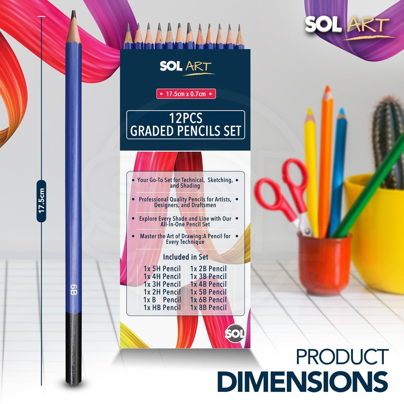 SOL 12pcs Graded Pencils Set - Graphite Pencils for Sketching