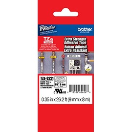 Brother 3/8" (9mm) Black Print on White Extra Strength Adhesive P-Touch Tape for Brother PT-D600, PTD600 Label Maker