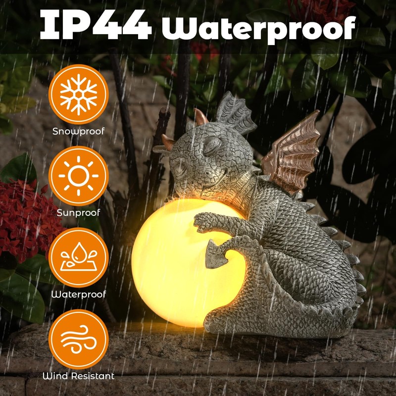 Euiroet 8.6" Solar Dragon Garden Statue,LED Figurine Light,Resin Outdoor Sculpture,Solar