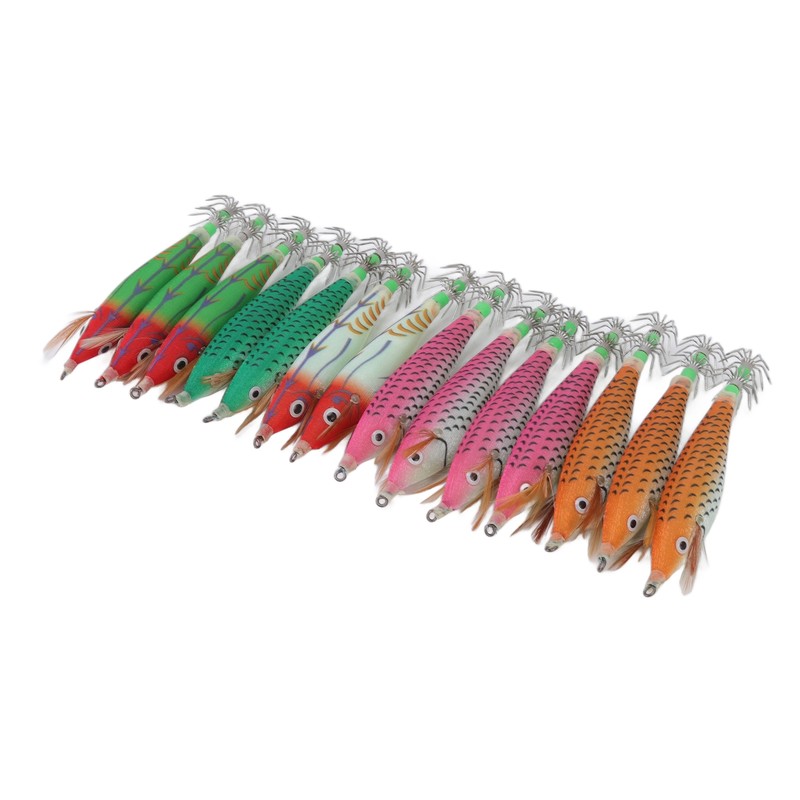 14Pcs Luminous Squid Hook Lure 8cm Artificial Shrimp Shape Fishing