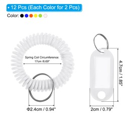 PATIKIL Wrist Coil Keychain with Tag, 12Pcs Spring Spiral Bracelet Ring Key Labels for ID Badge Sauna Pool Beach Office Gym Indoor Outdoor, 2Pcs Per Color