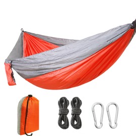 Camping Hammock - Double/Single Size Lightweight Nylon Hammock 660lbs Capacity - Portable for Backpacking, Hiking, Travel - Breathable & Quick-Drying Parachute Fabric 270x140cm(Orange)