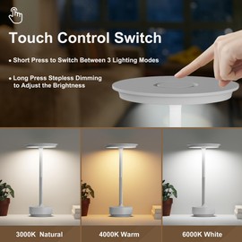FDIDC 2 Pack Rechargeable Cordless Table Lamps, Portable 5000mAh LED Table Light, 3 Color Stepless Dimming Battery Powered Metal Table Lamp for Outdoo/Restaurant/Home/Patio.(Light Gray)