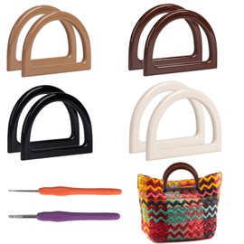 Hilltian 8+2 PCS D Shape Purse Handles with Crochet Hook, 4 Colors Bag Handles for Handmade Crochet Bag, Purse Making Supplies