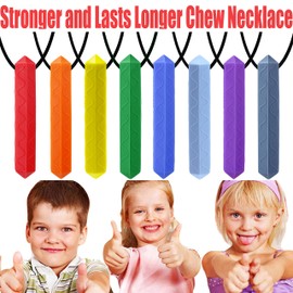Sensory Chew Necklace by GNAWRISHING, 8 Pack Diamond Chew Necklaces for Sensory Kids, Made from Food Grade Silicone for for Autistic, ADHD, Oral Motor Boys and Girls Children (Rainbow Color)