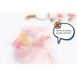 Gwenvenni Calcetines de algodón con volantes y encaje para niñas pequeñas, Arco iris, 6-12 Meses