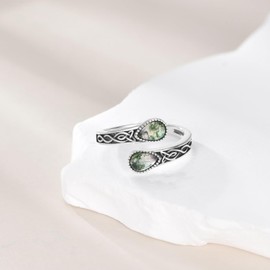 Moosachat Ringe 925 Sterling Silber Keltischer Verstellbarer Daumenring Mit Vintage Löffel Schmuck Geschenke Für Damen