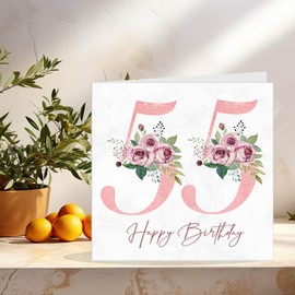 55th Birthday Card for Women - Floral 55th Birthday Cards for 55 year old woman fifty five fifty fifth Ladies Nan Grandma Mum Aunt Sister Mum Friend