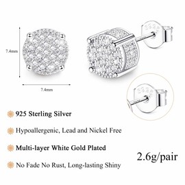 DOCHAIS Earrings 925 Sterling Silver Stud Earrings Hypoallergenic Heart Earrings 14K Gold-Plated Diamond Stud Earrings with Zirconia Silver Gold Jewellery for Men and Women, Cubic Zirconia